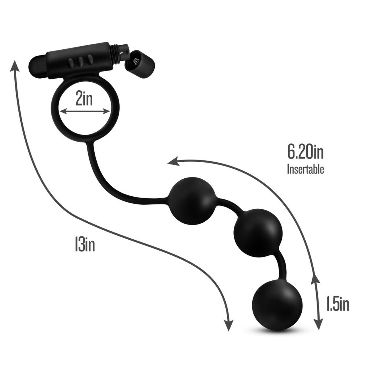 Anal Adventures Platinum - Silicone Anal Beads with Vibrating C-Ring - Black