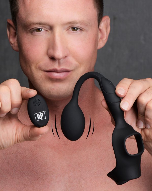 Alpha-Pro™ 10X P-Bomb Cock & Ball Ring With Vibrating Anal Plug