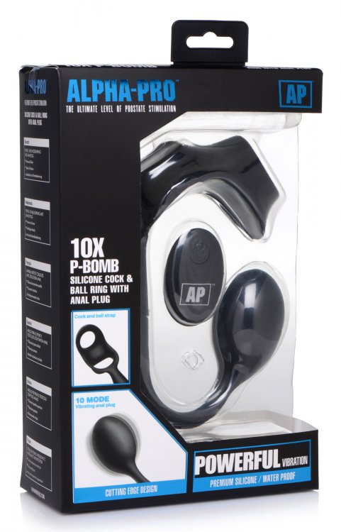 Alpha-Pro™ 10X P-Bomb Cock & Ball Ring With Vibrating Anal Plug