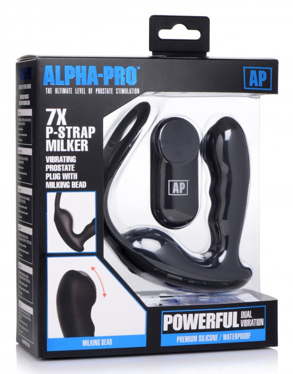 Alpha-Pro™ 7X P-Strap Milking And Vibrating Prostate Stimulator With Cock & Ball Harness