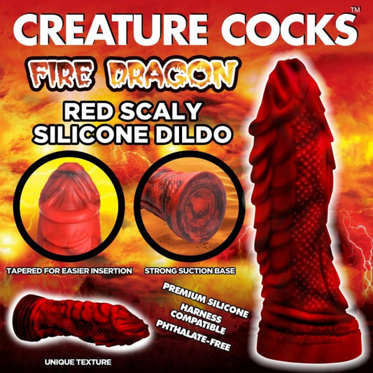 Creature Cocks - Fire Dragon Red Scaly Silicone Dildo