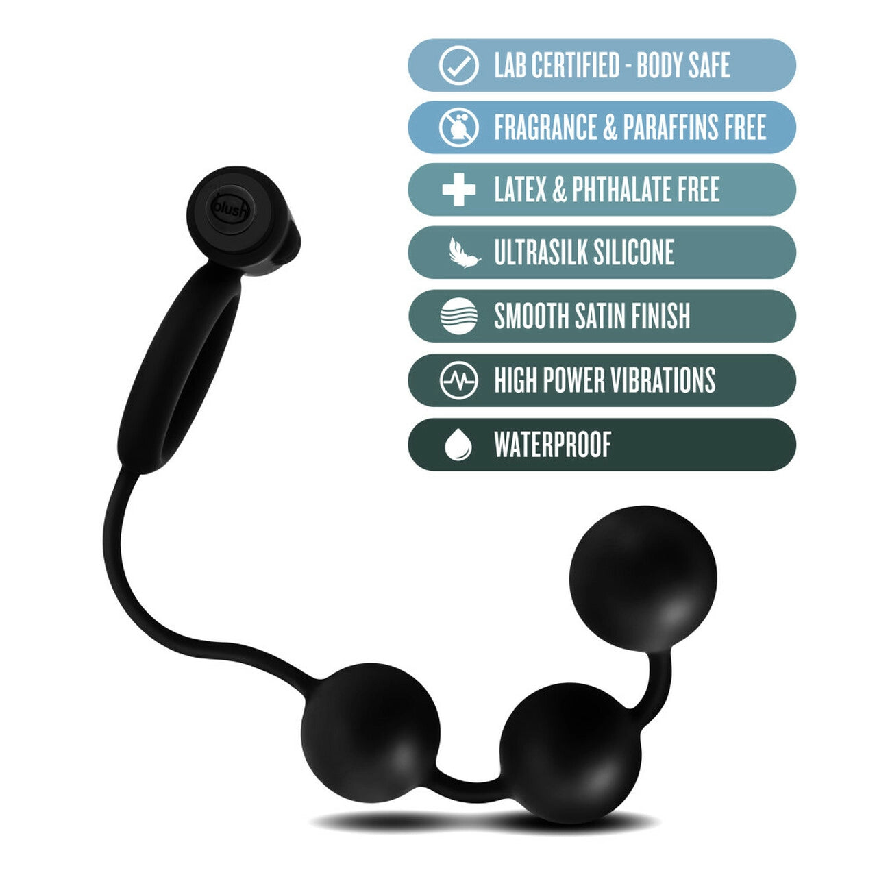 Anal Adventures Platinum - Silicone Anal Beads with Vibrating C-Ring - Black