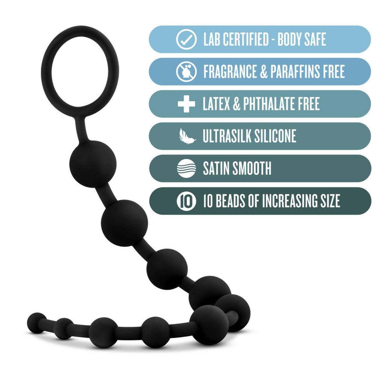 Anal Adventures Platinum - Silicone 10 Anal Beads - Black