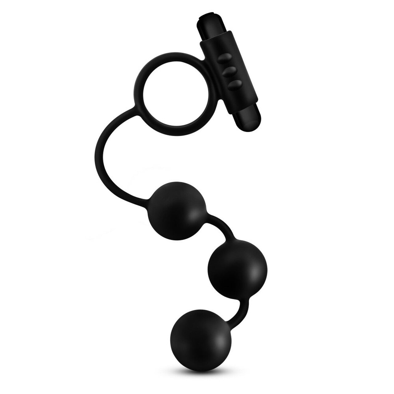 Anal Adventures Platinum - Silicone Anal Beads with Vibrating C-Ring - Black