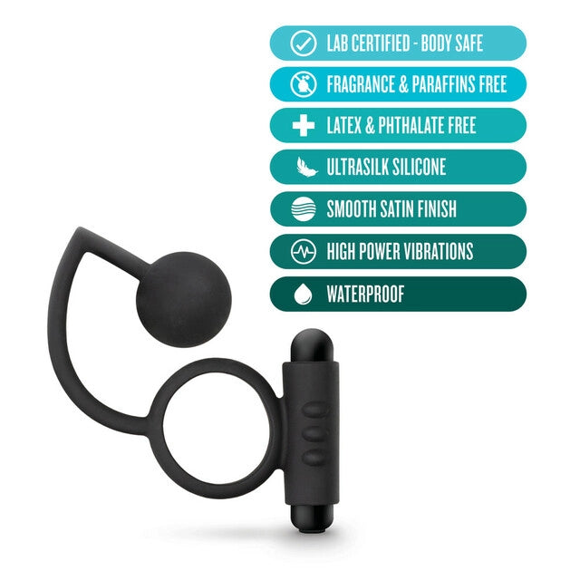 Anal Adventures Platinum - Silicone Anal Ball with Vibrating C-Ring - Black