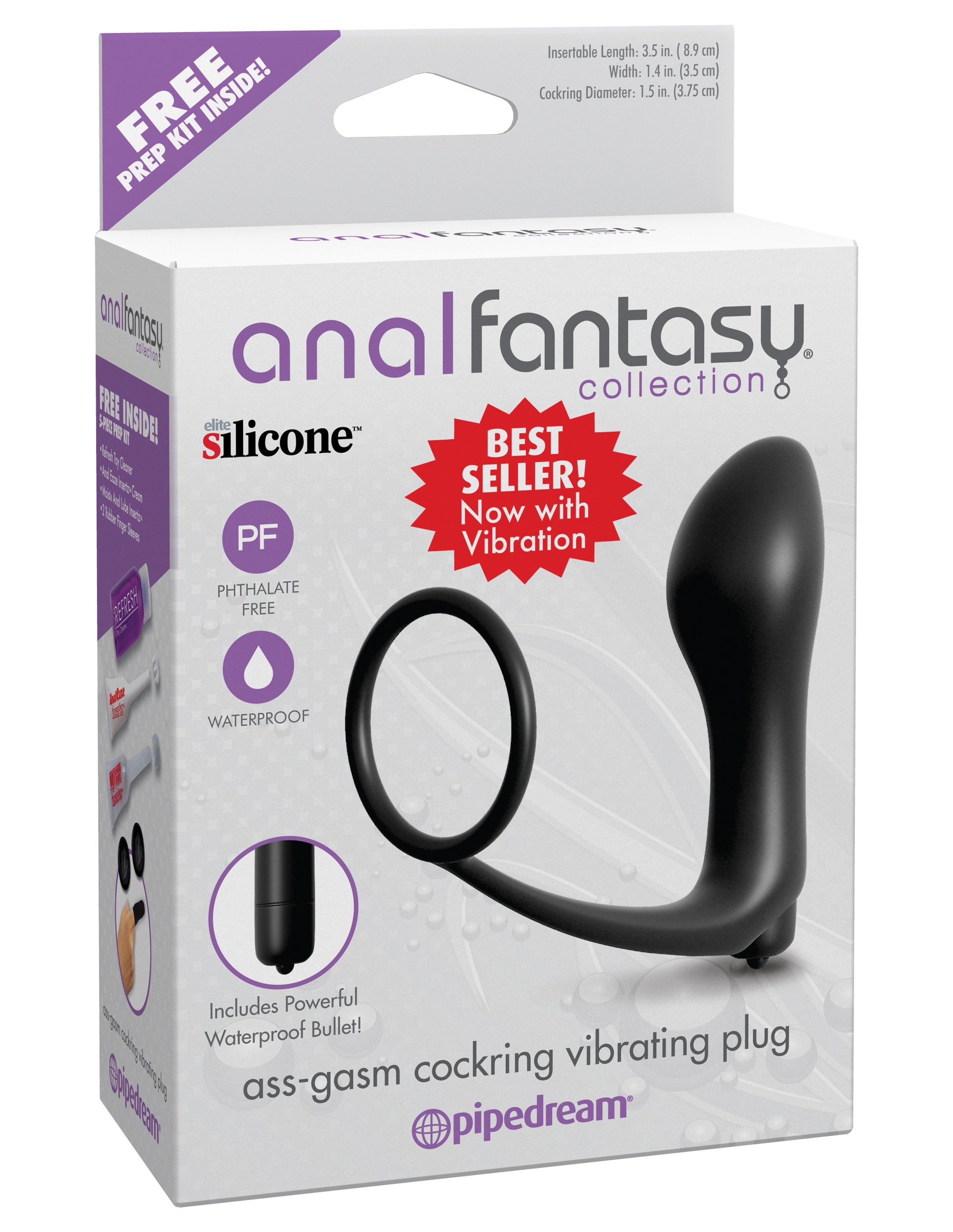 Anal Fantasy Collection Ass-Gasm Cockring Vibrating Plug Black