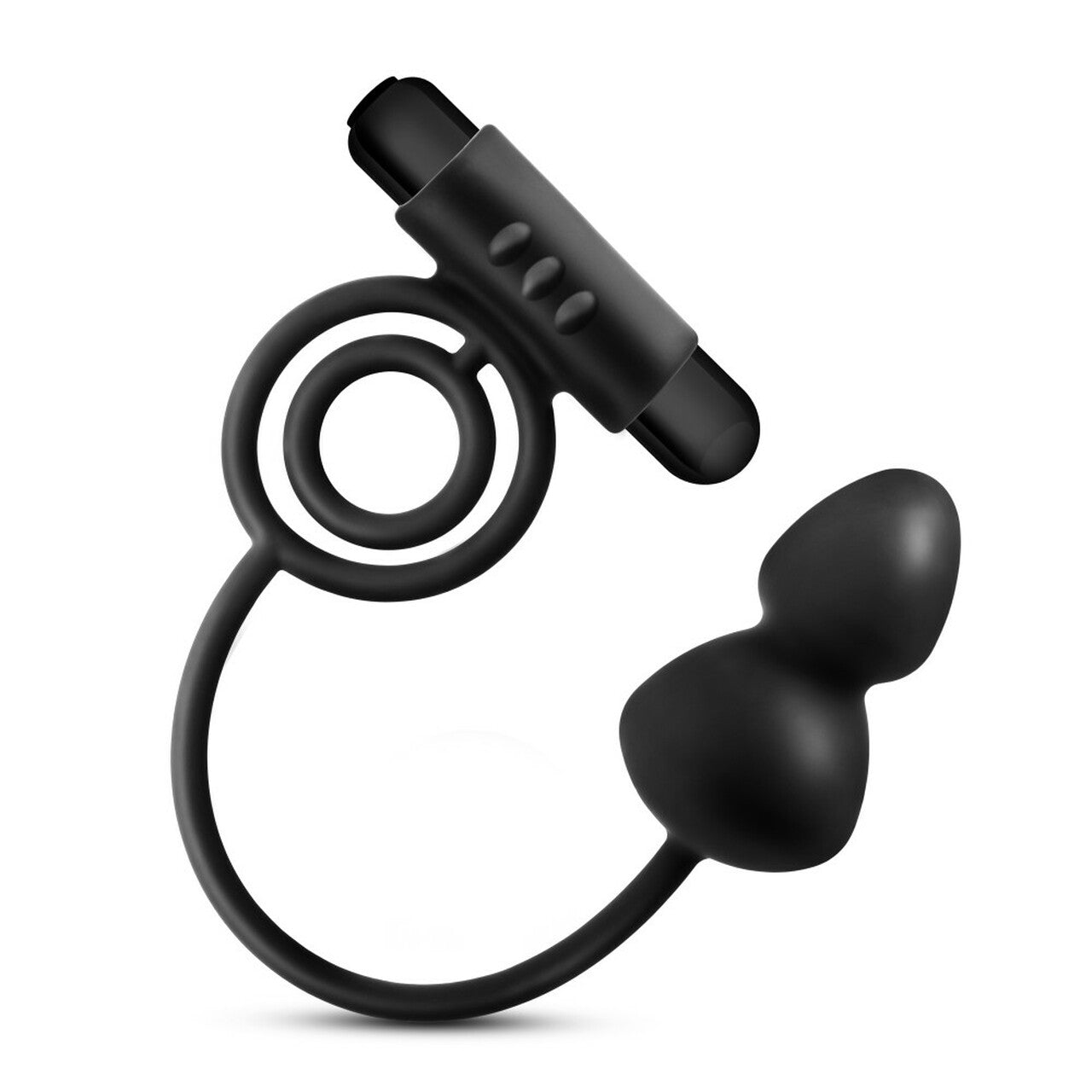 Anal Adventures Platinum - Silicone Anal Plug with Vibrating C-Ring - Black
