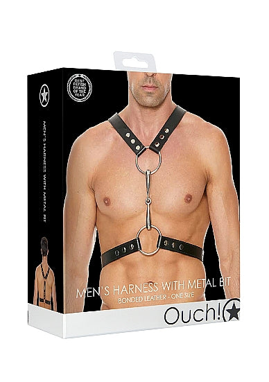 Ouch! Men's Harness With Metal Bit - One Size - Black