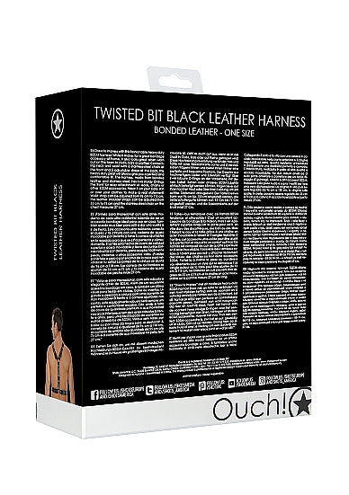 Ouch! Twisted Bit Black Leather Harness - One Size - Black