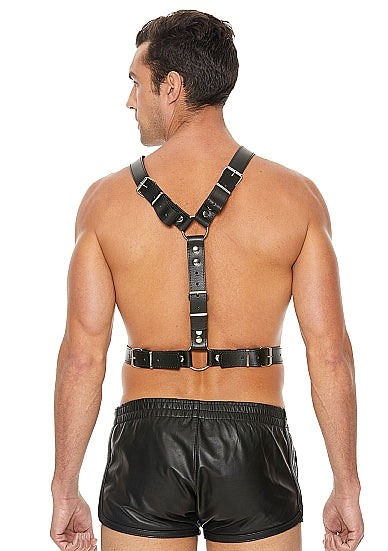 Ouch! Twisted Bit Black Leather Harness - One Size - Black
