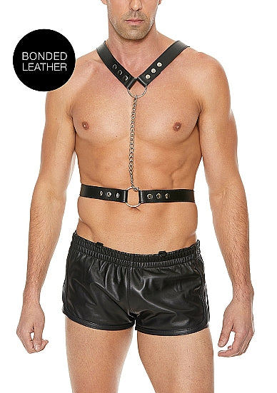 Ouch! Twisted Bit Black Leather Harness - One Size - Black