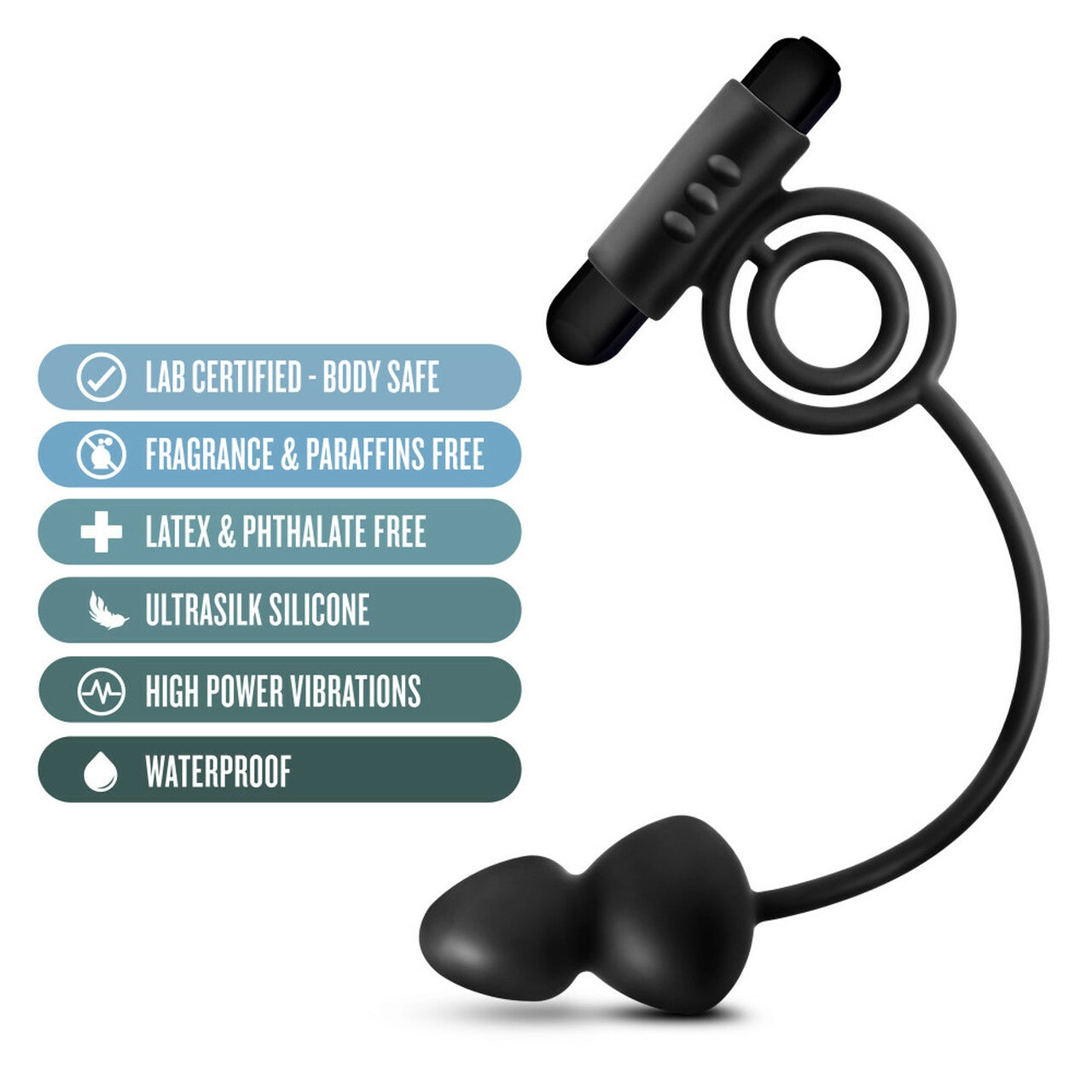 Anal Adventures Platinum - Silicone Anal Plug with Vibrating C-Ring - Black