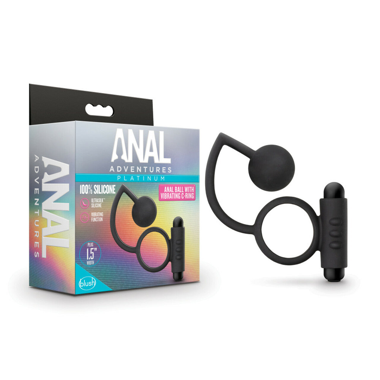 Anal Adventures Platinum - Silicone Anal Ball with Vibrating C-Ring - Black