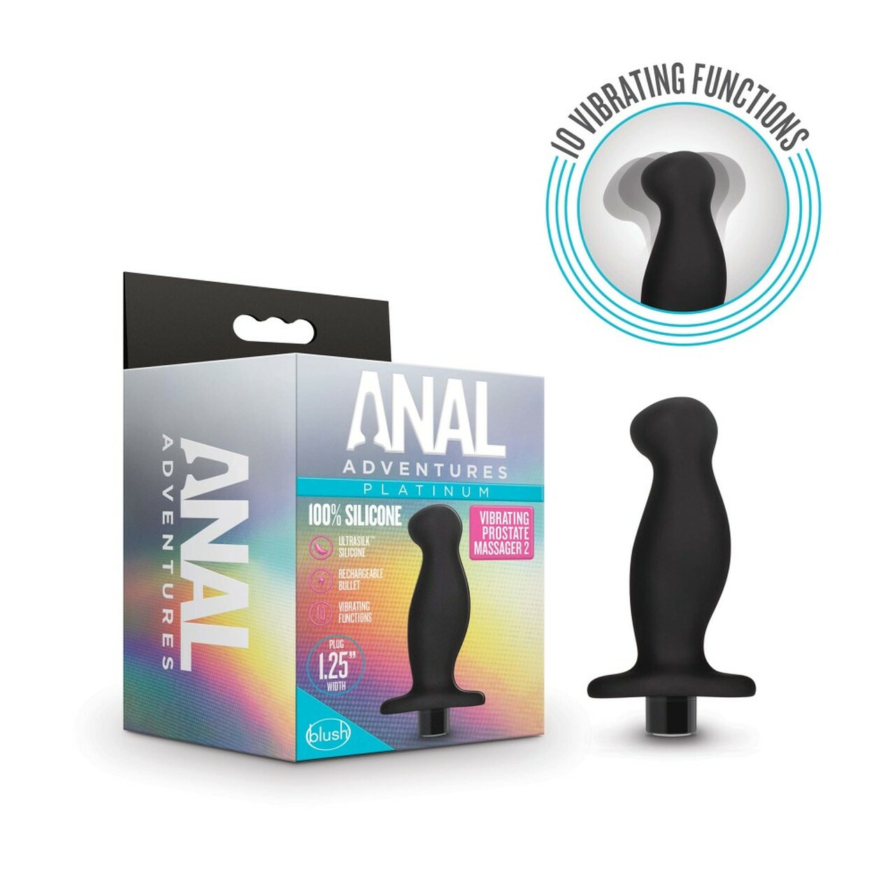 Anal Adventures Platinum - Silicone Vibrating Prostate Massager 02 - Black
